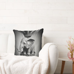 Baby Elephant in a Hot Air Balloon Cushion