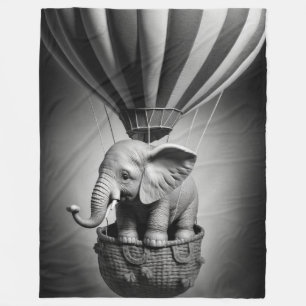 Baby Elephant in a Hot Air Balloon Fleece Blanket