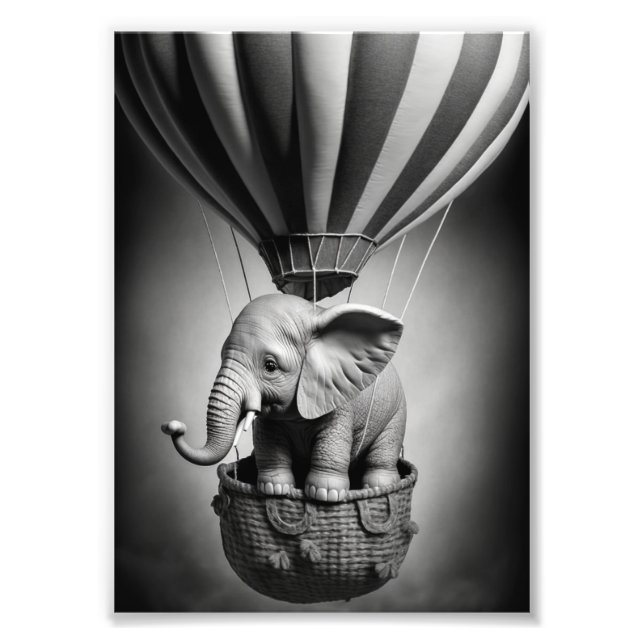 Baby Elephant in a Hot Air Balloon Photo Print (Front)