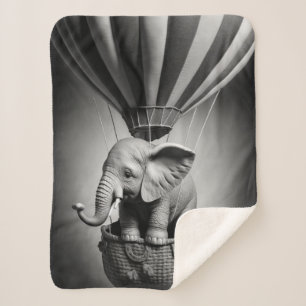 Baby Elephant in a Hot Air Balloon Sherpa Blanket