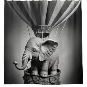 Baby Elephant in a Hot Air Balloon Shower Curtain