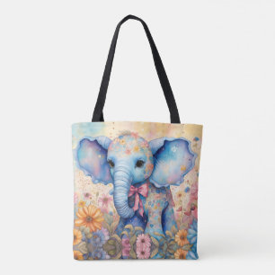 Baby Elephant In a Pastel Garden Tote Bag