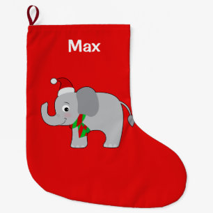 Baby Elephant in Santa Hat and Scarf Large Christmas Stocking