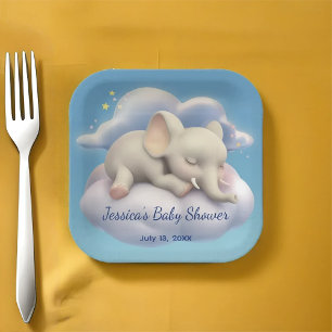 Baby Elephant In The Clouds Baby Shower Paper Plate