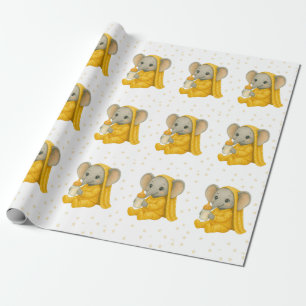 Baby Elephant in Yellow Pajamas Baby Shower Wrapping Paper