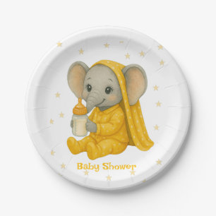 Baby Elephant in Yellow Pyjamas Baby Shower Paper Plate