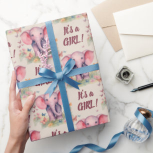 Baby Elephant Its a Girl Baby Shower Wrapping Paper