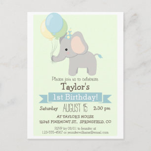 Baby Elephant Kid's Birthday Party Invitation Postcard