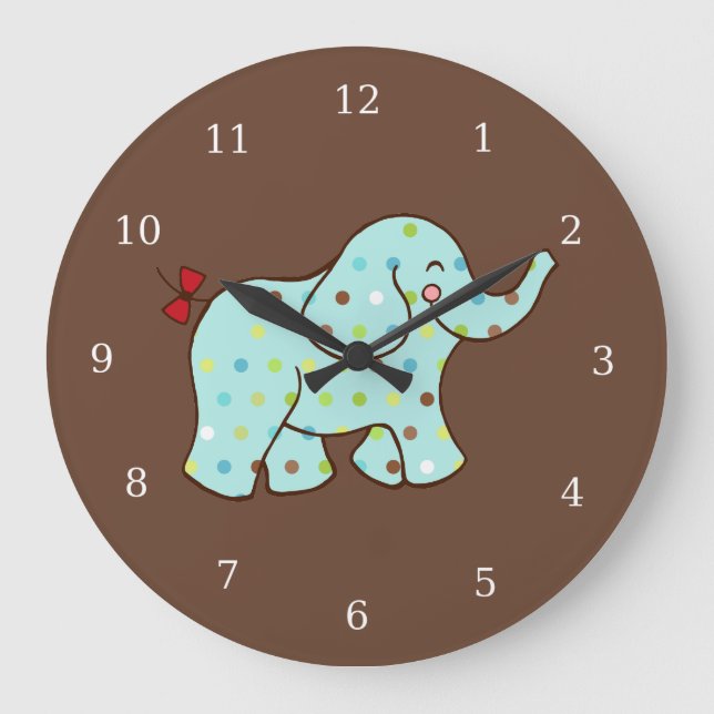 Baby Elephant Kids Room Nursery Wall Clock Gift (Front)