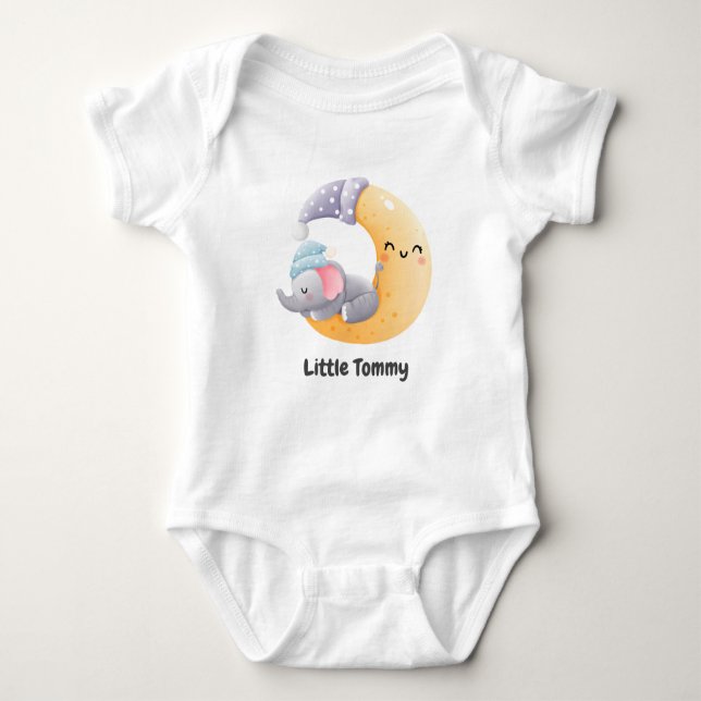 Baby Elephant Moon Cloud Cute Personalised  Baby Bodysuit (Front)