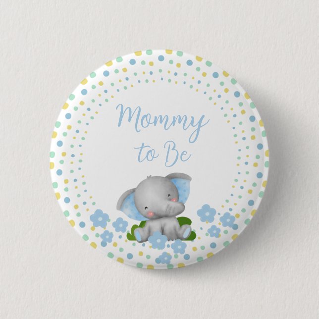 Baby Elephant Mummy to Be Pin - Blue (Front)