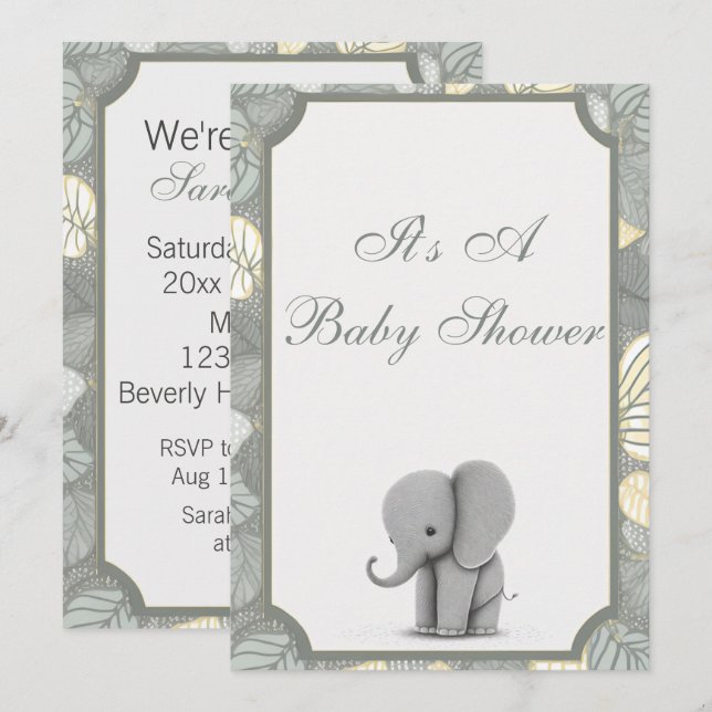 Baby Elephant Non Gender Baby Shower Invitation (Front/Back)