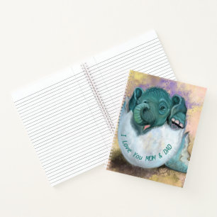 Baby Elephant Notebook Text I Love You Mon and Dad