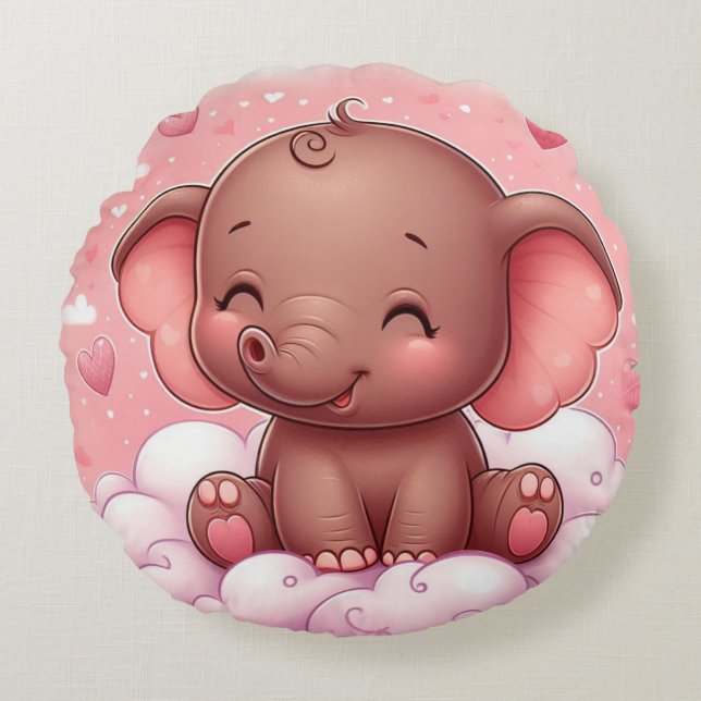 Baby elephant nursery cushion, baby shower gift round cushion (Front)