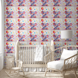 Baby elephant nursery wallpaper decor