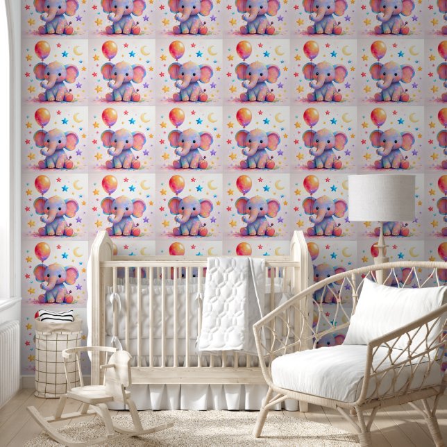 Baby elephant nursery wallpaper decor (Kids)