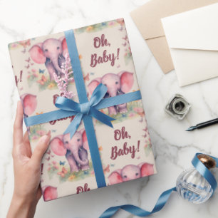 Baby Elephant Oh Baby Girl Baby Shower Wrapping Paper