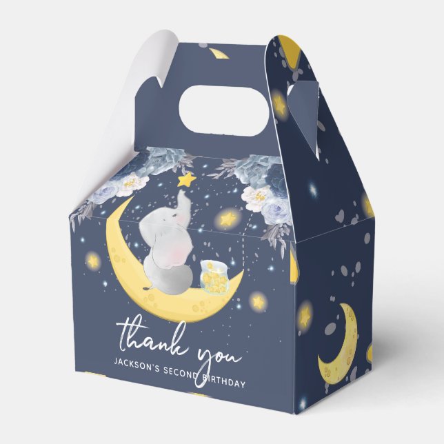 Baby Elephant on Moon Birthday I Baby Shower Favour Box (Front Side)