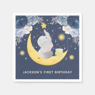 Baby Elephant on Moon Personalised Napkin