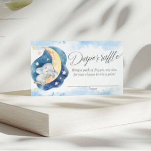 Baby elephant over the moon diaper raffle cards