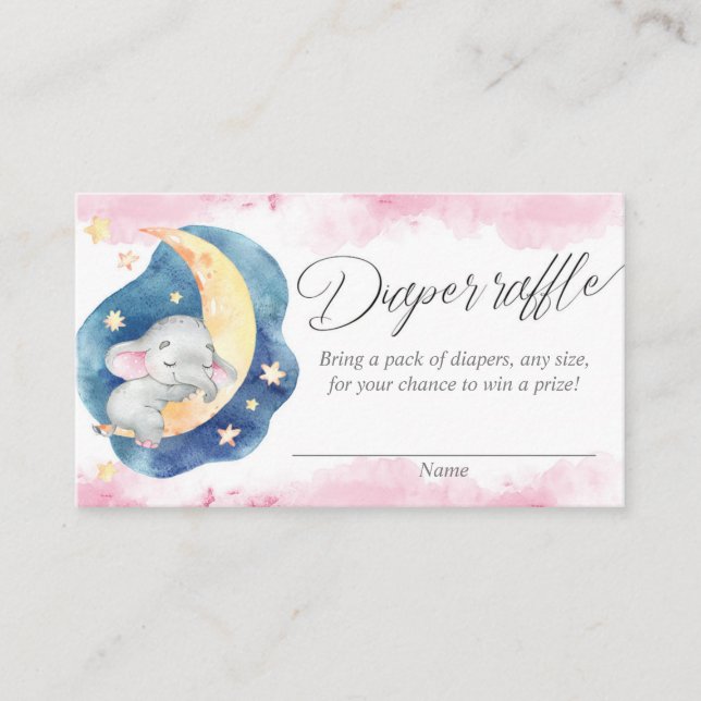 Baby elephant over the moon diaper raffle cards (Front)