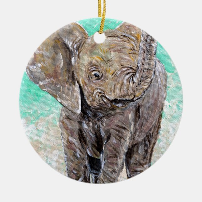 Baby Elephant Painting Ceramic Ornament (Front)