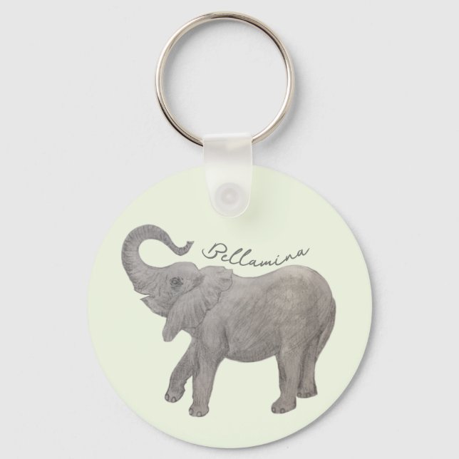 Baby Elephant Pale Green Round Keychain (Front)