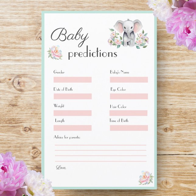 Baby Elephant Peonies & Balloons Baby Predications (Baby Elephant, Peonies & Balloons: Predicting joy, love, and laughter ahead.)