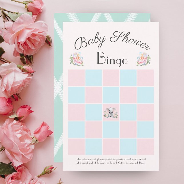 Baby Elephant Peonies & Balloons Baby Shower Bingo (Creator Uploaded)