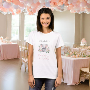 Baby Elephant Peonies, Eucalyptus Baby Shower T-Shirt
