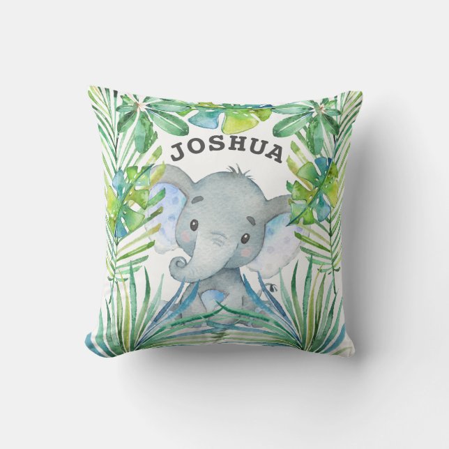 Baby Elephant Personalised Boy Jungle Safari Cute Cushion (Front)