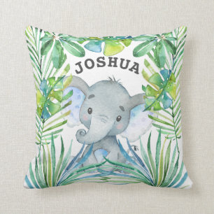 Baby Elephant Personalised Boy Jungle Safari Cute Cushion