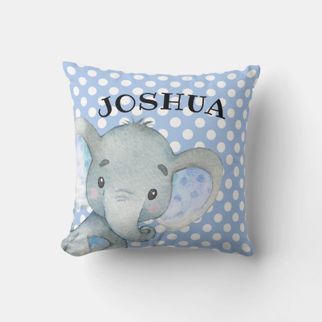 Baby Elephant Personalised Cute Polka Dot Name Cushion (Front)