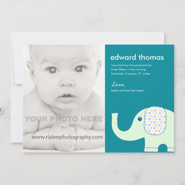 Baby Elephant Phot Announcement (Front)