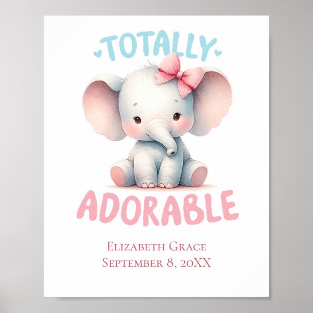 Baby Elephant Pink Baby Girl Nursery Wall Art  (Front)