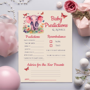 Baby Elephant Pink Baby Predictions Advice Card