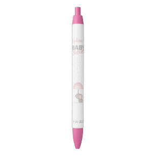 Baby Elephant Pink Baby Shower Black Ink Pen