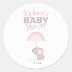 Baby Elephant Pink Baby Shower Classic Round Sticker