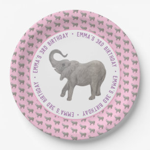 Baby Elephant Pink Birthday Paper Plate