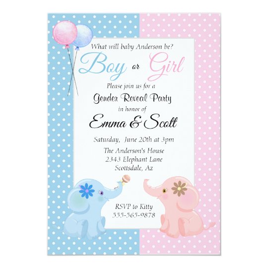 Baby Elephant Pink Blue Gender Reveal Party Invitation | Zazzle.com.au