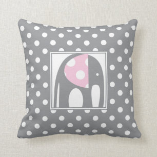 Baby Elephant   Pink & Grey Polka Dots Cushion