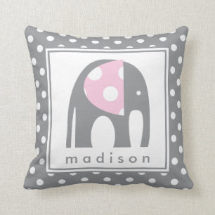 Baby Elephant   Pink & Grey Polka Dots Cushion