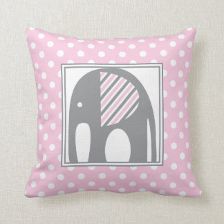 Baby Elephant | Pink & Grey Polka Dots Stripes Cushion