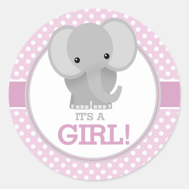 Baby Elephant (pink) It's a Girl Classic Round Sticker (Front)