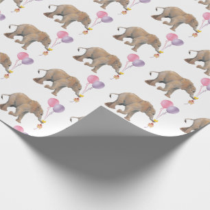 Baby Elephant pink & violet balloon Gift Wrapping Paper
