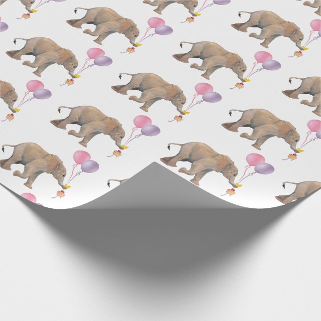 Baby Elephant pink & violet balloon Gift Wrapping Paper (Corner)