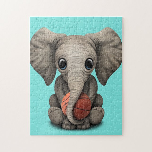 Baby Elephant Playing With Basketball Jigsaw Puzzle (Vertical)