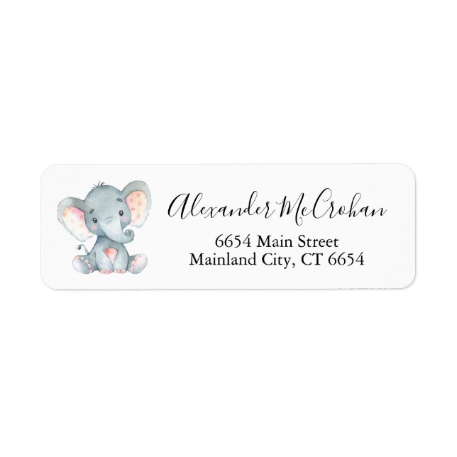 Baby Elephant Return Address Label (Front)