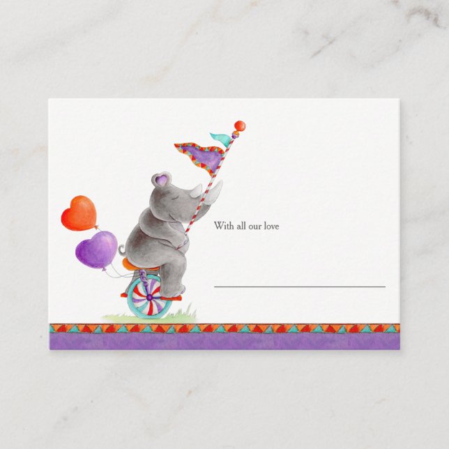 Baby elephant rhino grey display shower cards (Front)