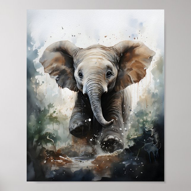 Baby Elephant Running Awesome Wild Animal Poster (Front)
